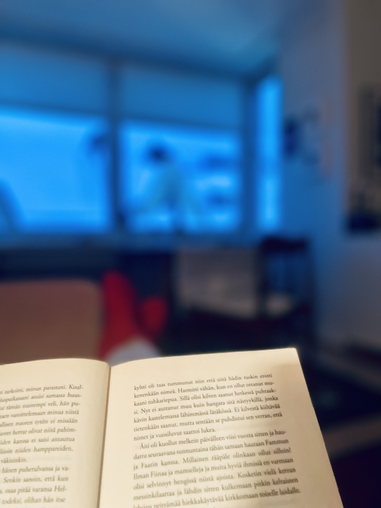 Iltapäivän sinisessä hetkessä kirjaa lukiessa kuuluu vain hiljaisuus.