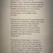 Maija Lavonen 1 Taiteilija Maija Lavosen työnteon periaatteita kuvaava sitaatti.