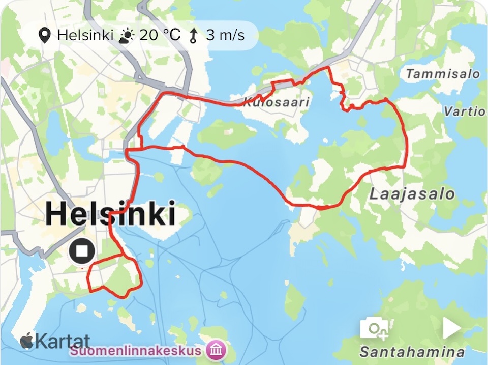 Pyöräreitti Poljettu pyöräreitti kartalla.
